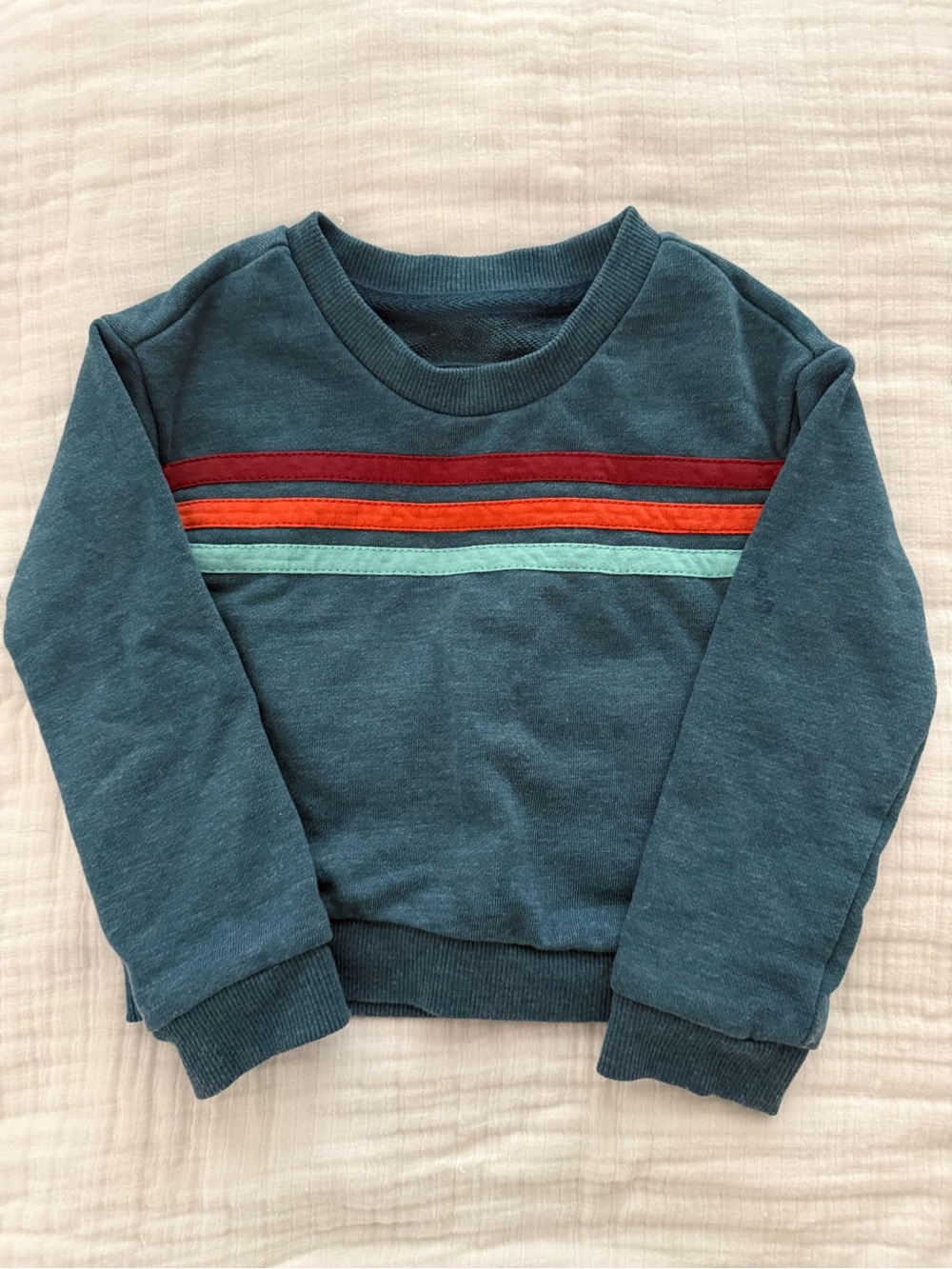 Kids Teal Stitch & Stone Crewneck Sweatshirt with Rainbow Stripes 24M